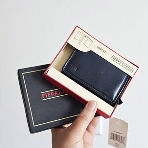 Pierre Cardin Vintage Black Genuine Leather Trifold Wallet NWT